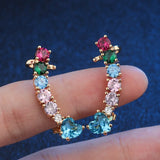 Copper Colorful Zirconia Clip Earrings Wedding Party Gift