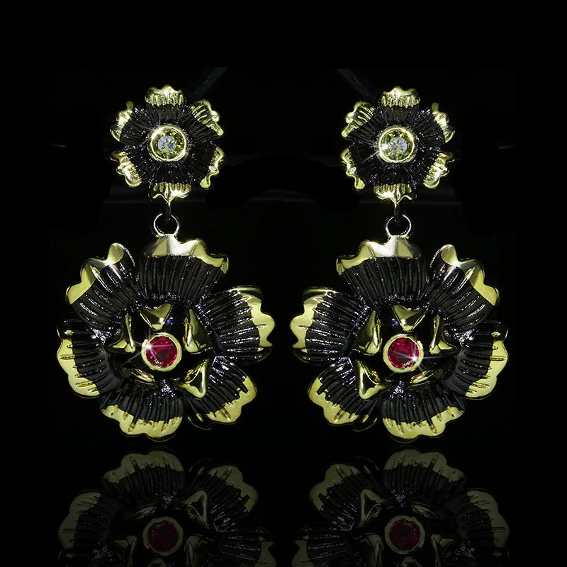 Filled Ruby Earrings for Women Christmas Hiphop Party Fine Jewelry