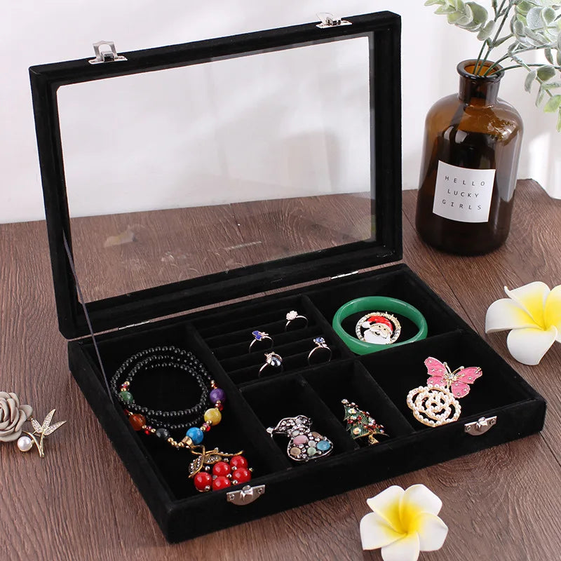 Black/Gray S/L Jewelry Storage Box Earring Holder Tray
