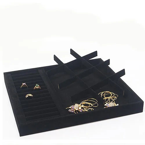 Black/Gray Velvet Earring Tray Display Stand Storage Ring Organizer Box