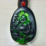 Green Jade Buddha Pendant Necklace Women Natural Carved Real Charm