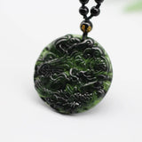 Green Jade Dragon Phoenix Pendant Necklace Hand-Carved Charm Jewelry