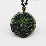 Green Jade Dragon Phoenix Pendant Necklace Hand-Carved Charm Jewelry