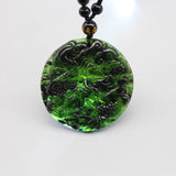 Green Jade Dragon Phoenix Pendant Necklace Hand-Carved Charm Jewelry