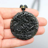 Green Jade Dragon Phoenix Pendant Necklace Hand-Carved Charm Jewelry