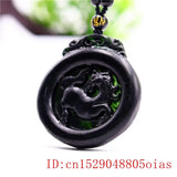Green Jade Horse Pendant Necklace Carved Natural Jewellery Amulet Charm Chinese