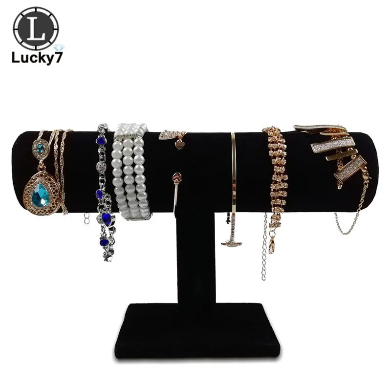 Green Velvet Bracelet Chain Watch T-Bar Rack Jewelry Hard Display Stand