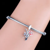 Gun Shape Dangle Charms Red Rose Beads 925 Silver