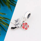 Gun Shape Dangle Charms Red Rose Beads 925 Silver