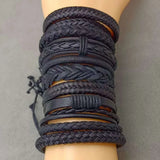 10 Pcs Men Leather Bracelets Set Bangle Jewelry
