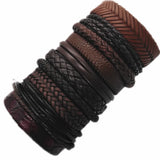 10 Pcs Men Leather Bracelets Set Bangle Jewelry