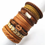 10 Pcs Men Leather Bracelets Set Bangle Jewelry