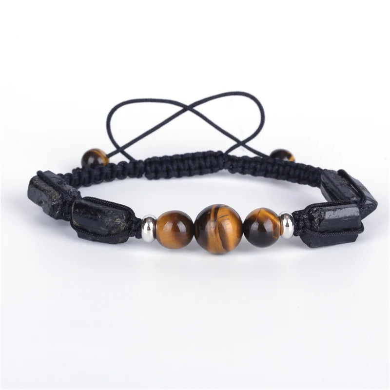 Tourmaline Hematite Adjustable Macrame Bracelet