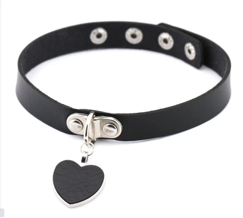 Heart Choker Necklaces Goth Punk Leather Collar Jewelry