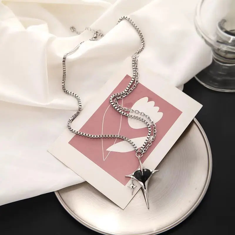 Heart Metal Tassel Chain Star Big Cross Pendant Necklace for Women