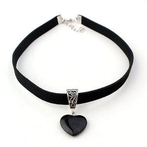Heart Pendant Wide Neck Strap Punk Dark Collarbone Chain Necklace