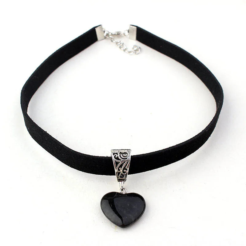 Heart Pendant Wide Neck Strap Punk Dark Collarbone Chain Necklace