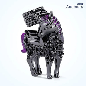 Horse Fits Bracelet Charms Beads Purple Tail SSilver Plated Pendant