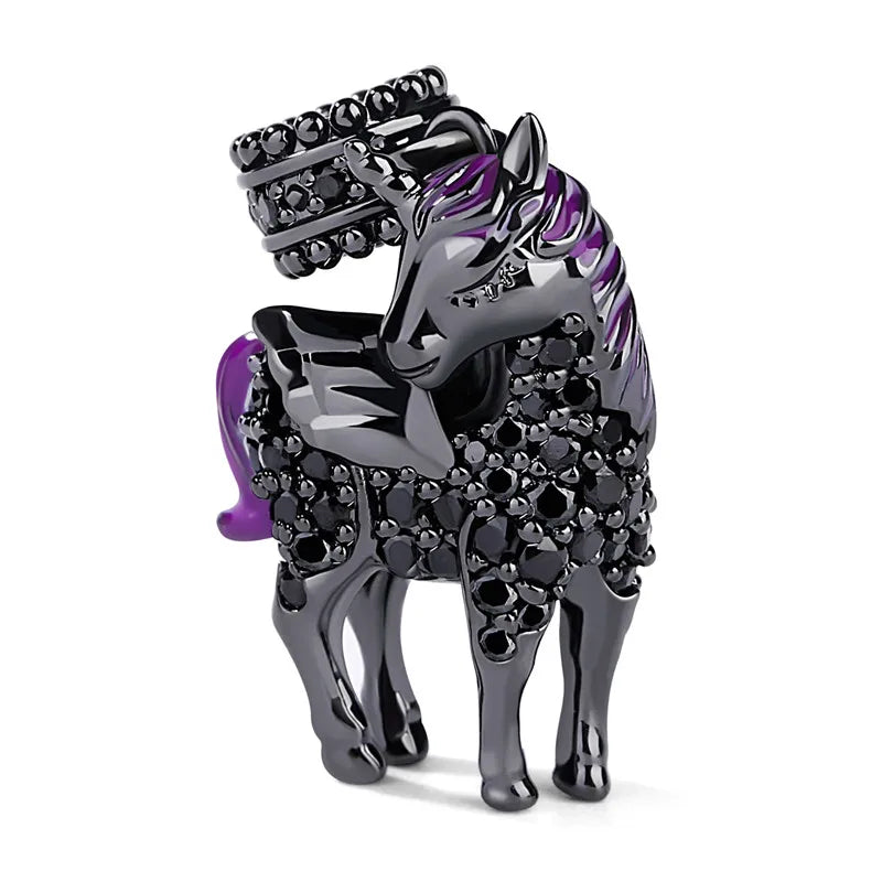 Horse Fits Bracelet Charms Beads Purple Tail SSilver Plated Pendant