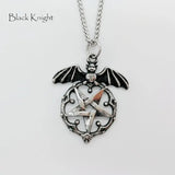 Knight Bat Pentagram Pendant Necklace Vintage Silver Amulet BLKN0706