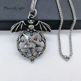 Knight Bat Pentagram Pendant Necklace Vintage Silver Amulet BLKN0706