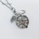 Knight Bat Pentagram Pendant Necklace Vintage Silver Amulet BLKN0706