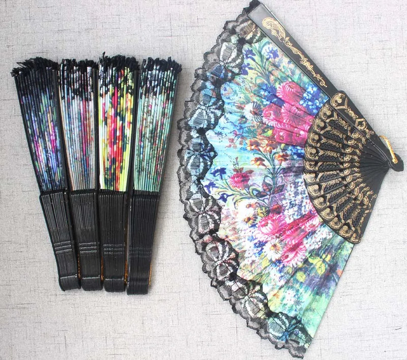 12pcs Lace Floral Folding Hand Fans Wedding Dancing