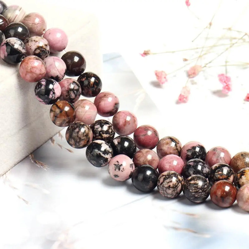 Rhodonite High Web Pattern Stone Polished Beads Strand
