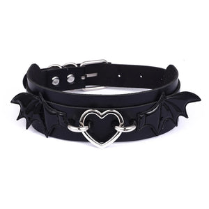 Leather Bat Wings Choker Necklace Goth Heart Collar Gothic Jewelry