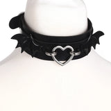 Leather Bat Wings Choker Necklace Goth Heart Collar Gothic Jewelry
