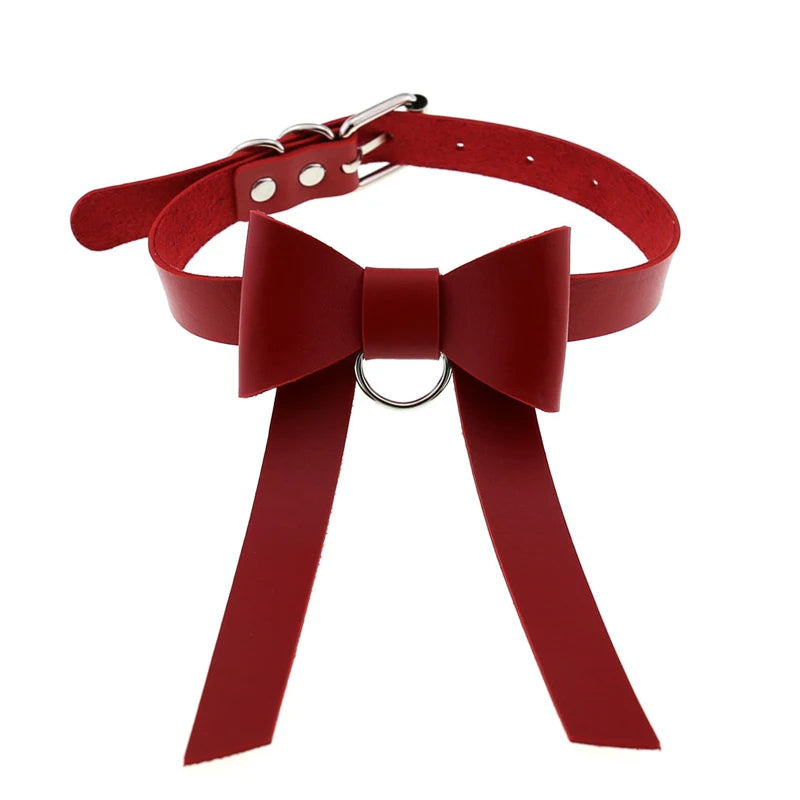 Leather BowKnot Choker Necklace Collar Gothic Punk Bow Tie Clavicle Chain
