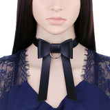Leather BowKnot Choker Necklace Collar Gothic Punk Bow Tie Clavicle Chain
