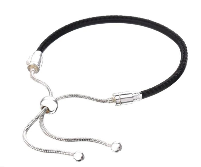 925 Sterling Silver Leather Bracelet for Charms DIY Jewelry