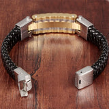 Leather Bracelet Men Charm Bangle Stainless Steel Men Jewelry