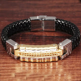 Leather Bracelet Men Charm Bangle Stainless Steel Men Jewelry