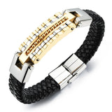 Leather Bracelet Men Charm Bangle Stainless Steel Men Jewelry