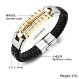 Leather Bracelet Men Charm Bangle Stainless Steel Men Jewelry