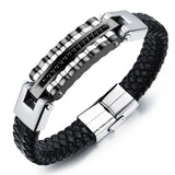 Leather Bracelet Men Charm Bangle Stainless Steel Men Jewelry