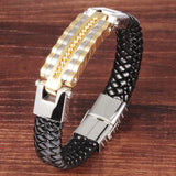 Leather Bracelet Men Charm Bangle Stainless Steel Men Jewelry