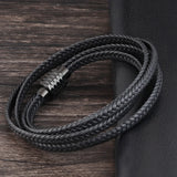 Men's Multilayer Stainless Steel Leather Braided Bracelet