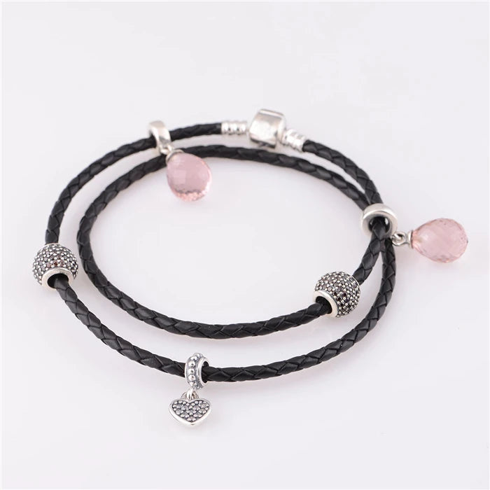 925 Sterling Silver Leather Bracelet Fine Jewelry