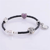 925 Sterling Silver Leather Bracelet Fine Jewelry