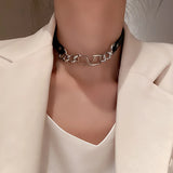 Leather Choker Necklace Chain Clavicle For Girls Female Gift
