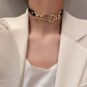Leather Choker Necklace Chain Clavicle For Girls Female Gift