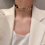 Leather Choker Necklace Chain Clavicle For Girls Female Gift