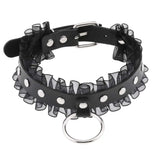 Leather Choker Necklace Goth Lace Collar