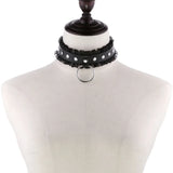 Leather Choker Necklace Goth Lace Collar