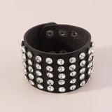 Women's Leather Cuff Bracelet Goth Rhinestone Punk Rock Accessory