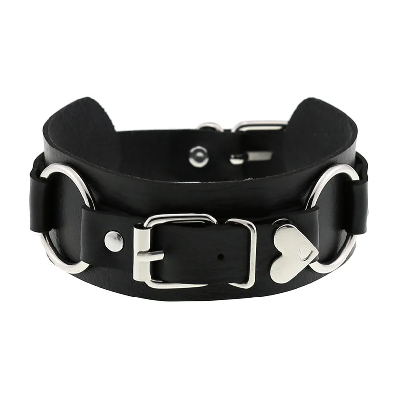 Leather Heart Choker Goth Necklace Collar For Girls Lady