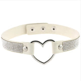 Leather Heart Rhinestone Choker Necklace Women Crystal Choker